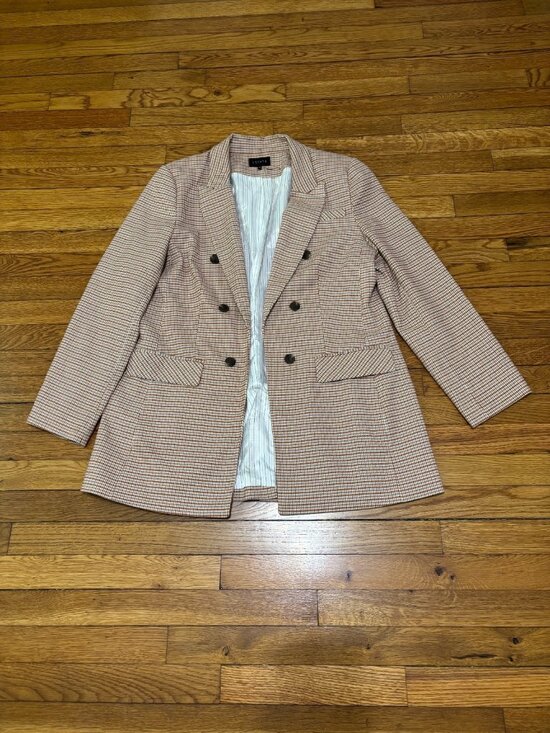 1. State Jackets & Blazers - 1 State Womens Open Front Blazer Jacket Size 16 Red Check Double Breasted Career